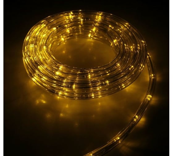 Светодиодный шнур Luazon, 10 мм, круглый, 5 м, чейзинг, 2W-LED/м-24-220V, контроллер, 8 режимов, желтый 1589823