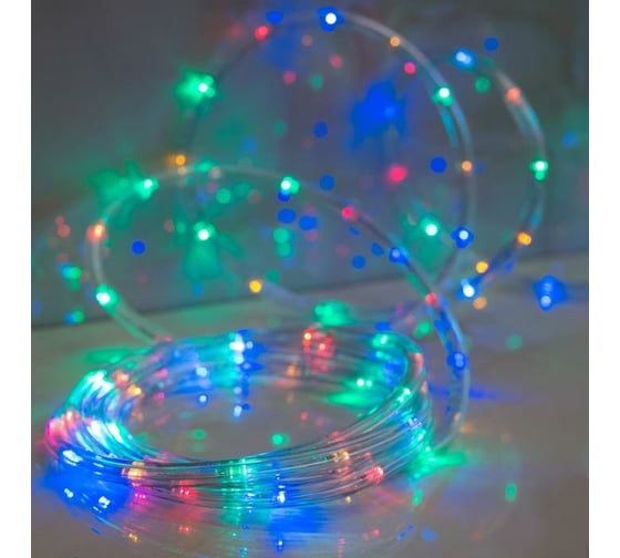 Светодиодный шнур Luazon, 10 мм, круглый, 5 м, чейзинг, 2W-LED/м-24-220V, контроллер, 8 режимов, мульти 1589817