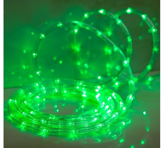 Светодиодный шнур Luazon, 10 мм, круглый, 5 м, чейзинг, 2W-LED/м-24-220V, контроллер, 8 режимов, зеленый 1589821