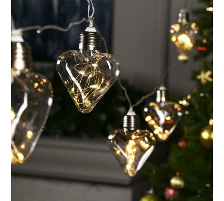 Гирлянда-нить Luazon ROSA, 3 м, лампочки-сердца, 8 см, IP20, серебристая нить, LED-80-12V, 8 режимов, теплый белый 6929855