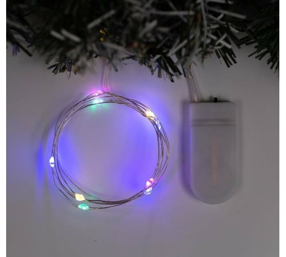 Гирлянда-нить Luazon ROSA, IP20, 1 м, серебристая нить, LED1608-10-6V, 2хCR2032, фиксинг, мульти 5198288