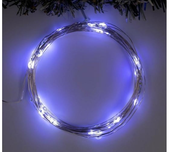 Гирлянда-нить Luazon ROSA, IP20, 5 м, серебристая нить, LED1608-50-4.5V, 3хАА, мерцание, белый 5198315