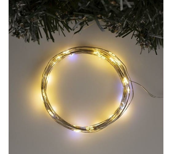 Гирлянда-нить Luazon ROSA, IP20, 5 м, серебристая нить, LED1608-50-4.5V, ААx3, мерцание, теплый белый 5198314