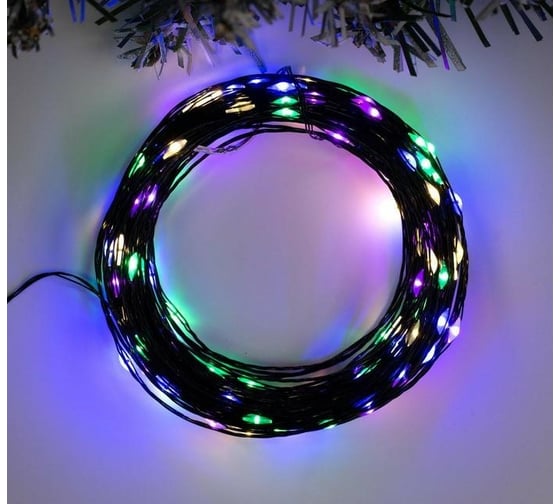Гирлянда-нить Luazon ROSA, IP20, 20 м, черная нить, LED1608-200-12V, БП в комплекте, фиксинг, мульти 5198374