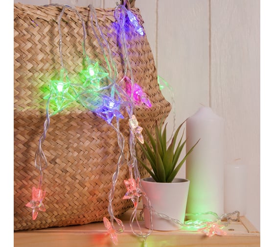 Нить Luazon DCR 5 м, с насадками Звезда средняя, IP20, Н.С. LED-20-220V, моргает, мульти 541535