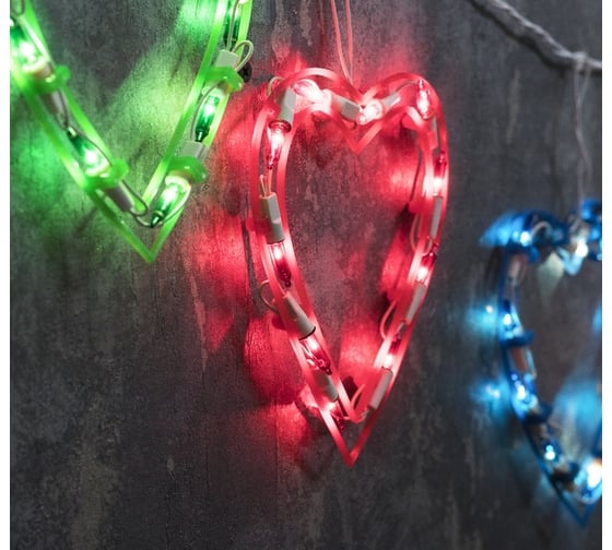 Бахрома Luazon DECOR Сердечки 12 фигур, Ш:2.3 м, В:0.25, Н.Б. 120 ламп, 8 режимов, мульти 2314993