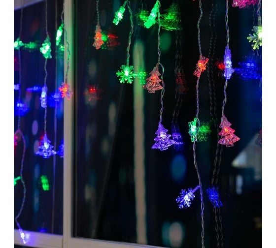 Бахрома Luazon DECOR Елки и снежинки, IP20, Ш1.8 м, В0.5 м, Н.С. LED-48-220V, моргает, RGRB 3556865