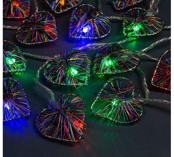 Нить Luazon DCR 4 м, с насадками Сердце Проволока 4.8 см, IP20, Н.С. LED-20-220V, 8 режимов, мульти 2388673