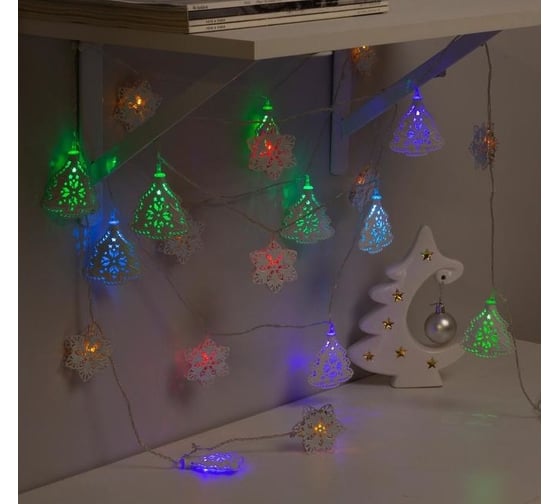 Нить Luazon DCR 4 м, с насадками Елки и снежинки, IP20, Н.С. LED-20-220V, 8 режимов, мульти 3590732