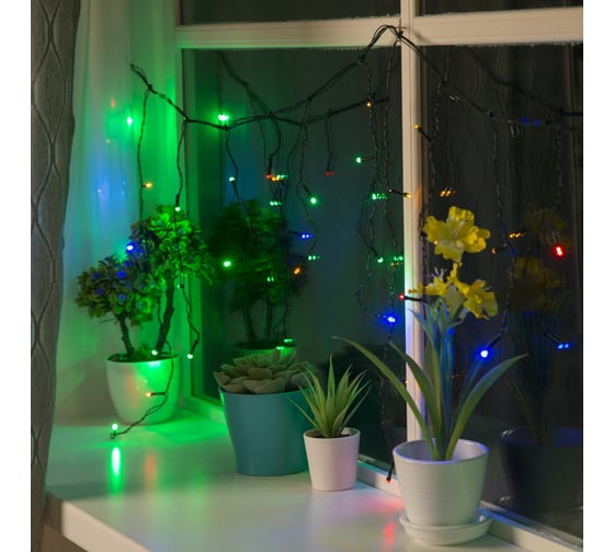 Бахрома Luazon ECO IP20, Ш1.8 м, В0.5 м, Н.Т. LED-48-220V, 8 режимов, мульти 3556836