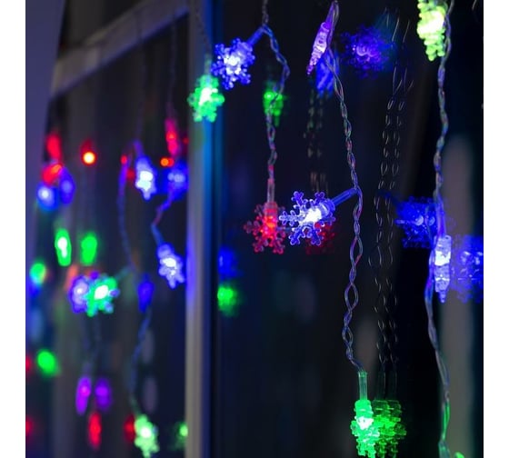 Бахрома Luazon DECOR Снежинки 3 см, IP20, Ш3 м, В0.5 м, Н.С. LED-80-220V, моргает, RGRB 3556868