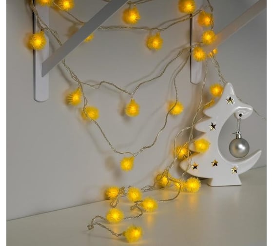 Нить Luazon DCR 5 м, с насадками Ежики Желтые, IP20, Н.С. LED-30-220V, 8 режимов, желтый 3590695