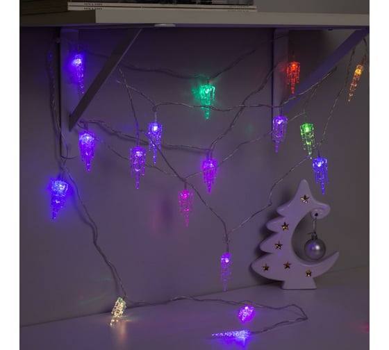 Нить Luazon DCR 5 м, с насадками Льдинка, IP20, Н.С. LED-20-220V, моргает, мульти 2388619 1