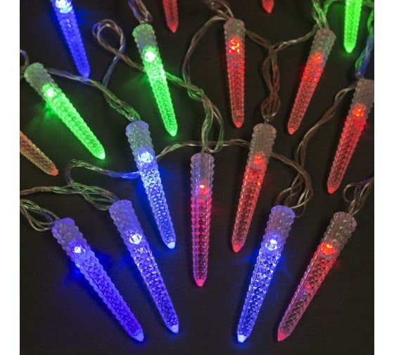 Нить Luazon DCR 5 м, с насадками Сосулька граненая, IP20, Н.С. LED-20-220V, моргает, мульти 185511