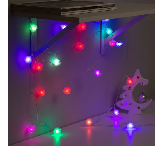 Нить Luazon DCR 3 м, с насадками Ежики, IP20, Н.С. LED-20-3,6V, АА*3 не в комплекте, МУЛЬТИ 806827 1