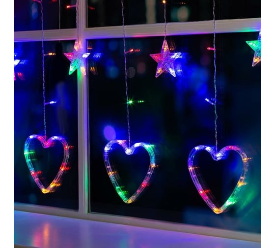 Бахрома Luazon DECOR Сердце, IP20, Ш2.4 м, В0.9 м, Н.С. LED-186-220V, 8 режимов, мульти 4356976
