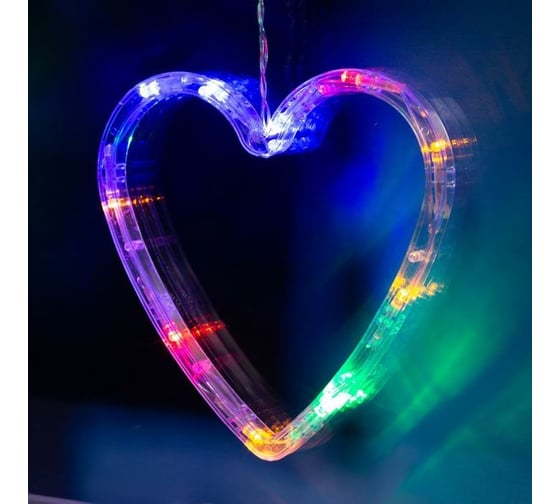Бахрома Luazon DECOR Сердце, IP20, Ш2.4 м, В0.9 м, Н.С. LED-186-220V, 8 режимов, мульти 4356976