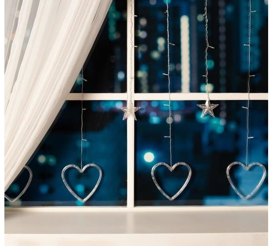 Бахрома Luazon DECOR Сердце, IP20, Ш2.4 м, В0.9 м, Н.С. LED-186-220V, 8 режимов, теплый белый 4356978