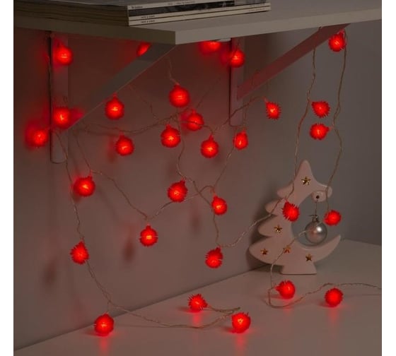 Нить Luazon DCR 5 м, с насадками Ежики Красные, IP20, Н.С. LED-30-220V, 8 режимов, красный 3590697
