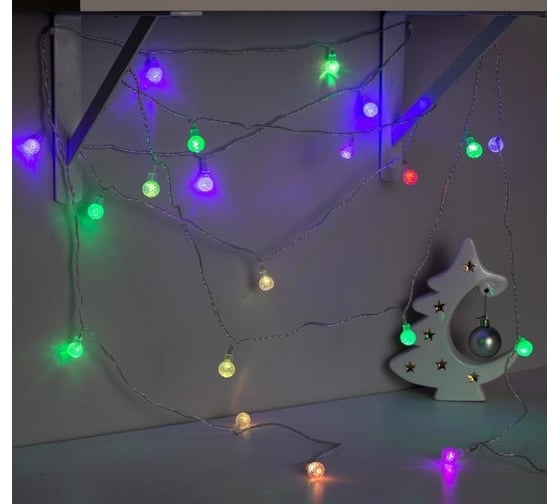 Нить Luazon DCR 5 м, с насадками Мини фонарик, IP20, Н.С. LED-20-220V, моргает, мульти 1080404