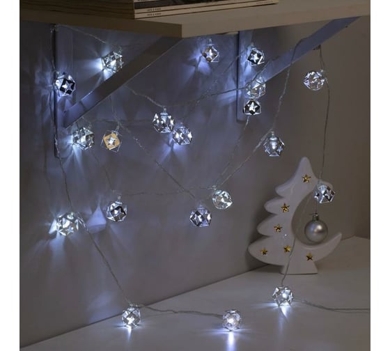 Нить Luazon DCR 4 м, с насадками Кубик Звезда 2.5 см, IP20, Н.С. LED-20-220V, 8 режимов, белый 2388659