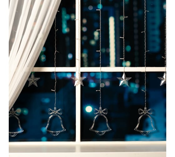 Бахрома Luazon DECOR Колокольчики, IP20, Ш2.4 м, В0.9 м, Н.С. LED-138-220V, 8 режимов, мульти 2361706