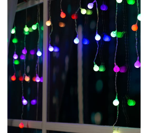 Бахрома Luazon DECOR Шарики, IP20, Ш1.8 м, В0.5 м, Н.С. LED-48-220V, моргает, МУЛЬТИ RGRB 3556860