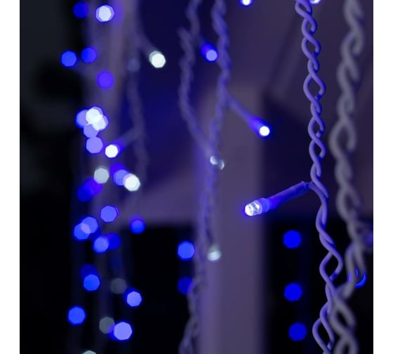 Бахрома Luazon ECO, IP44, Ш4м, В0.6м, Н.Б. LED-180-60-220V, мерцание, синий/белый 3584222