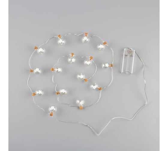 Нить Luazon DCR 1.6 м, с насадками Елочные шары 2 см, IP20, Н.С. LED-15, АА*2, теплый белый 5864408