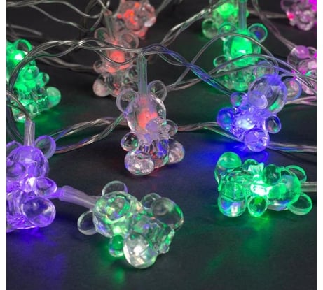 Нить Luazon DCR 5 м, с насадками Мишка, IP20, Н.С. LED-20-220V, моргает, мульти 1080389