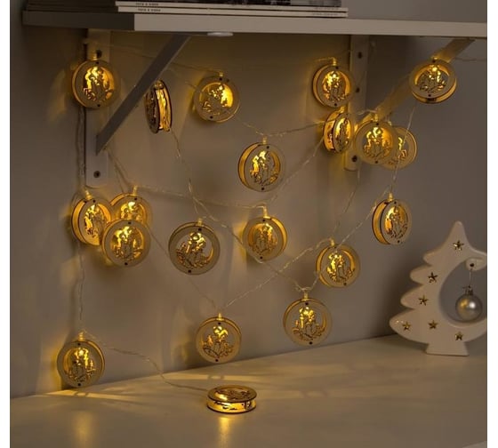 Нить Luazon DCR 4.5 м, с насадками дерево Свечи, IP20, Н.С. LED-20-220V, фиксинг, теплый белый 4445742