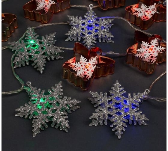Нить Luazon DCR 4 м, с насадками Снежинки и ангел, IP20, Н.С. LED-20-220V, 8 режимов, мульти 3590738