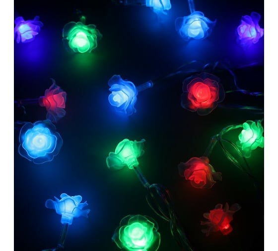 Нить Luazon DCR 5 м, с насадками Роза большая, IP20, Н.С. LED-20-220V, моргает, мульти 671574