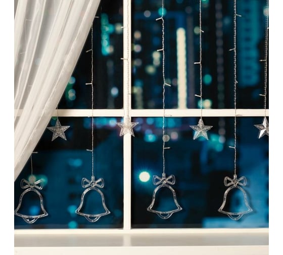 Бахрома Luazon DECOR Колокольчики, IP20, Ш2.4 м, В0.9 м, Н.С. LED-138-220V, 8 режимов, белый 2361707