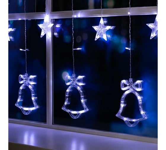 Бахрома Luazon DECOR Колокольчики, IP20, Ш2.4 м, В0.9 м, Н.С. LED-138-220V, 8 режимов, белый 2361707