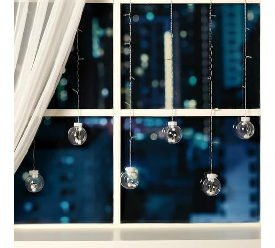 Бахрома Luazon DECOR Шарики, IP20, Ш2.4 м, В0.7 м, Н.С. LED-108-220V, 8 режимов, белый 2361717