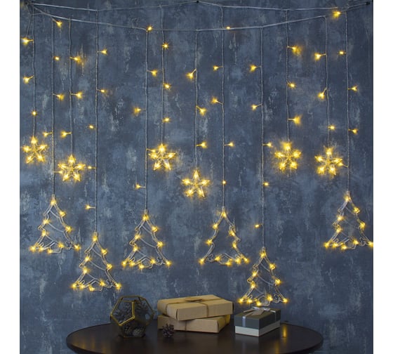 Бахрома Luazon DECOR Елки, IP20, Ш2.4 м, В0.9 м, Н.С. LED-138-220V, 8 режимов, теплый белый 2361711