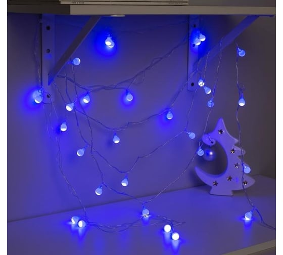 Нить Luazon DCR 5 м, с насадками Шарики Синие, IP20, Н.С. LED-30-220V, 8 режимов, синий 3590701