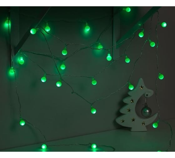 Нить Luazon DCR 5 м, с насадками Шарики Зеленые, IP20, Н.С. LED-30-220V, 8 режимов, зеленый 3590703