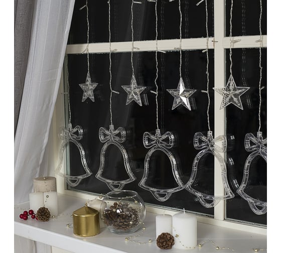 Бахрома Luazon DECOR Колокольчики, IP20, Ш2.4 м, В0.9 м, Н.С. LED-138-220V, 8 режимов, теплый белый 2361708