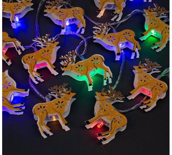 Нить Luazon DCR 4 м, с насадками Олень 5.5х5.5 см, IP20, Н.С. LED-20-220V, 8 режимов, мульти 2388687 1