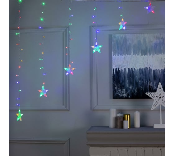 Бахрома Luazon ECO Арка, IP20, УМС вилка, Ш2.5 м, В1.2 м, Н.С. LED-136-220V, 8 режимов,мульти 3612416