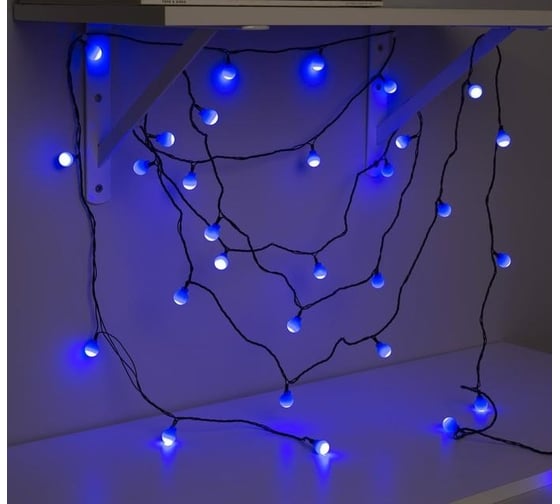 Нить Luazon DCR 5 м, с насадками Шарики Синие, IP20, Н.Т. LED-30-220V, 8 режимов, синий 3590708