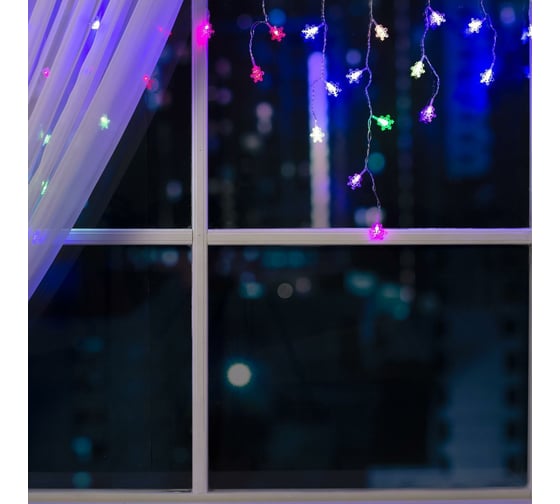 Бахрома Luazon DECOR Снежинки 3 см, IP20, Ш1.8 м, В0.5 м, Н.С. LED-48-220V, моргает, RGRB 3556861 1