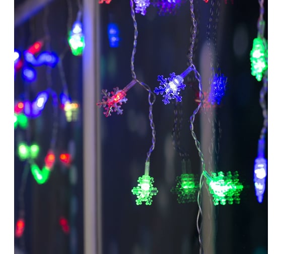 Бахрома Luazon DECOR Снежинки 3 см, IP20, Ш1.8 м, В0.5 м, Н.С. LED-48-220V, моргает, RGRB 3556861