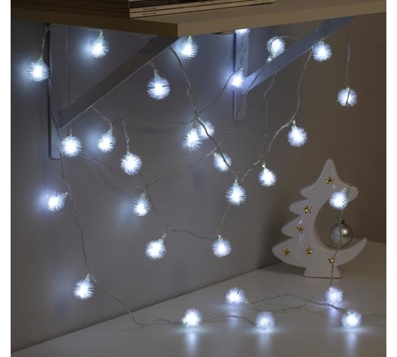 Нить Luazon DCR 5 м, с насадками Ежики Белые, IP20, Н.С. LED-30-220V, 8 режимов, белый 3590692