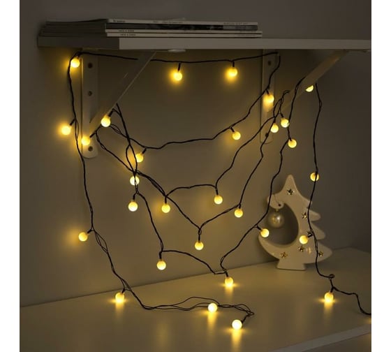 Нить Luazon DCR 5 м, с насадками Шарики Белые, IP20, Н.Т. LED-30-220V, 8 режимов, теплый белый 3590707