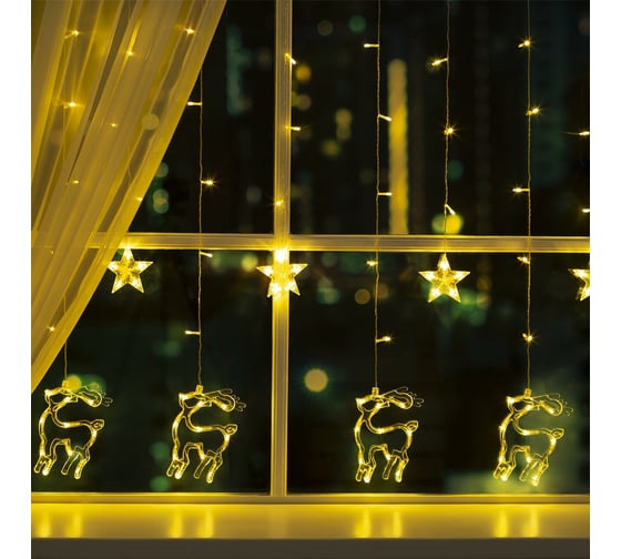 Бахрома Luazon DECOR Олень, IP20, Ш2.4 м, В0.9 м, Н.С. LED-138-220V, 8 режимов, теплый белый 2361705