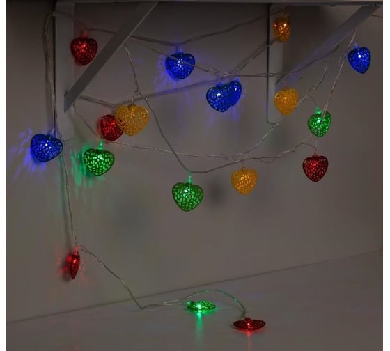 Нить Luazon DCR 4 м, с насадками Сердце 4.5 см, IP20, Н.С. LED-20-220V, 8 режимов, мульти 2388647
