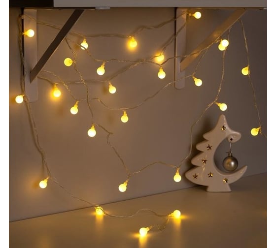 Нить Luazon DCR 5 м, с насадками Шарики Белые, IP20, Н.С. LED-30-220V, 8 режимов, теплый белый 3590700